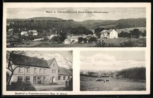 AK Almersbach /Altenkirchen, Gesamtansicht, Gasthof und Pension zum Rauenstein K. Braun