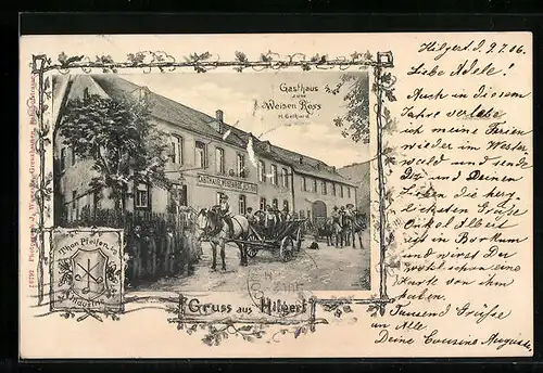 AK Hilgert, Gasthaus zum Weissen Ross, Signet der Thon Pfeifen-Industrie