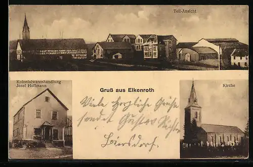 AK Elkenroth, Teilansicht, Kolonialwarenhandlung Hoffmann