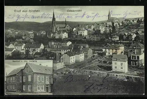 AK Kirchen /Sieg, Totalansicht, Gasthof Chr. Huhsing