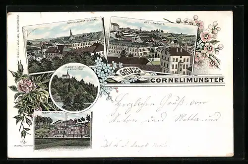 Lithographie Cornelimünster, West-Ansicht, Kneipp-Anstalt