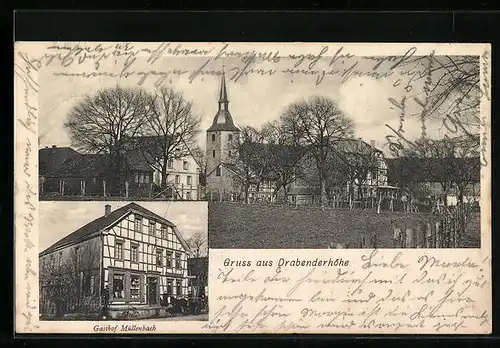 AK Drabenderhöhe, Ortspartie mit Kirche, Gasthof Müllenbach