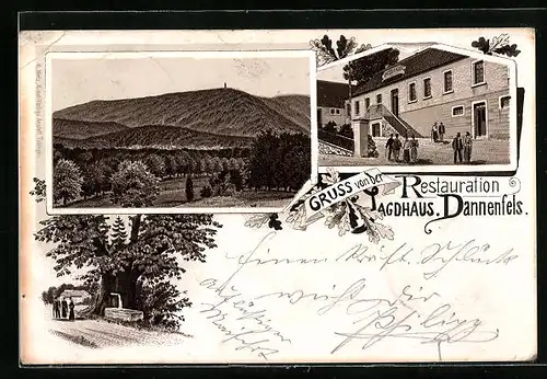 Vorläufer-Lithographie Dannenfels, Ortsansicht mit Restauration Jagdhaus 1895