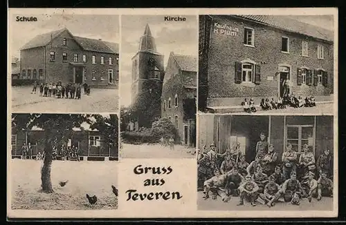 AK Teveren, Schule, Kirche, Soldaten in Uniform