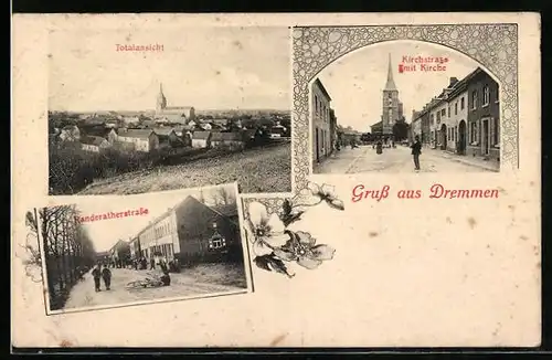 AK Dremmen, Totalansicht, Kirchstrasse, Randeratherstrasse