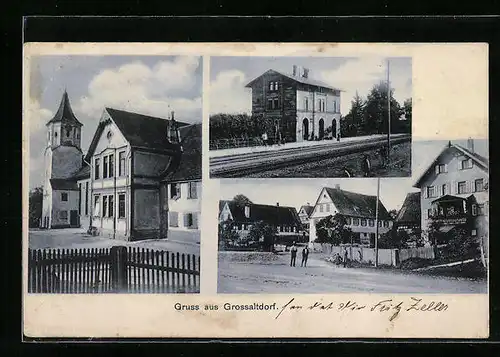 AK Grossaltdorf, Bahnhof, Kirche, Häuser