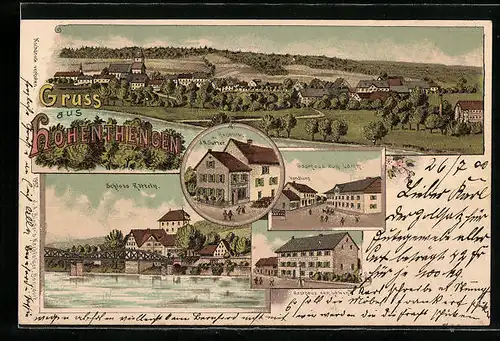 Lithographie Hohenthengen, Schloss Rötteln, Gasthof zum Lamm, Handlung