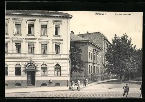 AK Eisleben, Landwehr Ecke Hallesche Strasse, Hotel Kaiserhof