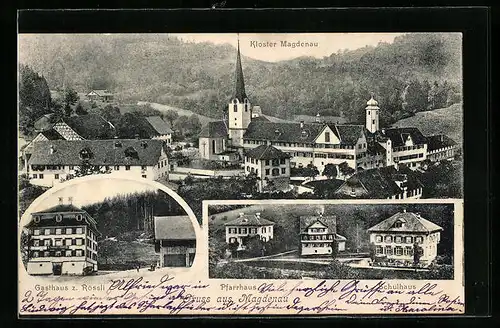 AK Magdenau, Kloster, Gasthaus z. Rössli, Pfarrhaus, Schulhaus