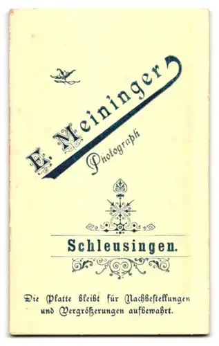 Fotografie E. Meininger, Schleusingen, niedliches Kleinkind in weissem Kleidchen mit grossem Spitzenkragen