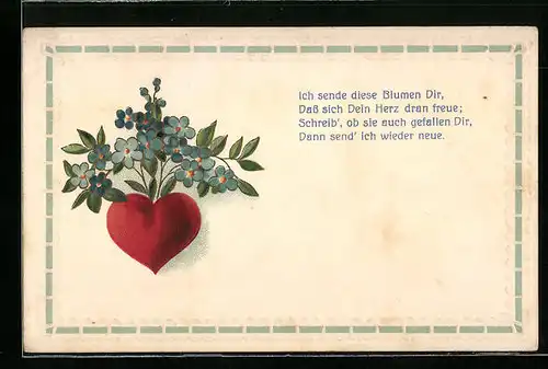 AK Herz mit Vergissmeinnicht