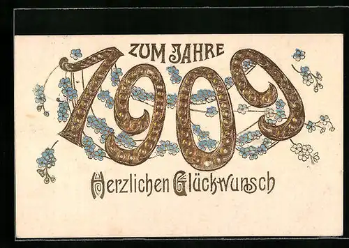 AK Jahreszahl 1909 mit Vergissmeinnicht