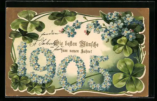 AK Jahreszahl 1905 mit Vergissmeinnicht und Kleeblättern