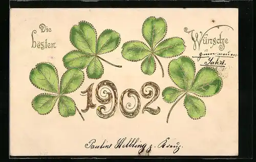 AK Jahreszahl 1902 mit Kleeblättern
