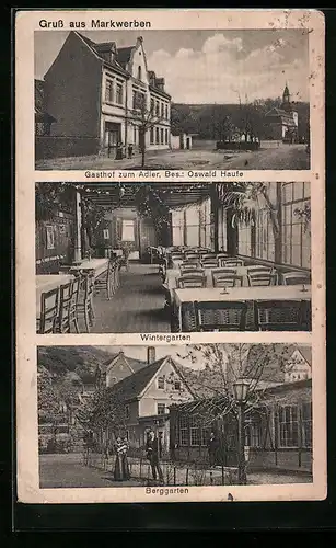AK Markwerben, Gasthof zum Adler von Oswald Haufe, Wintergarten, Berggarten