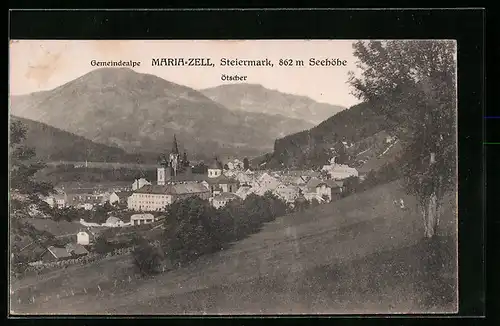AK Maria-Zell, Ortsansicht mit Gemeindealpe und Ötscher