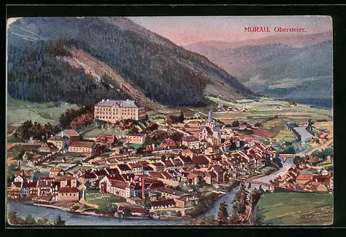 AK Murau, Ortsansicht aus der Vogelschau