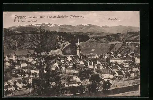 AK Bruck an der Mur, Ortsansicht, K. k. Staatsrealschule, Hauptplatz