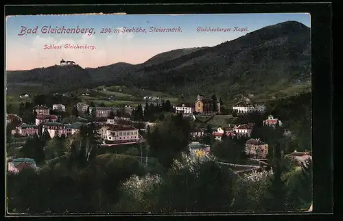 AK Bad Gleichenberg, Ortsansicht mit Schloss Gleichenberg und Gleichenberger Kogel