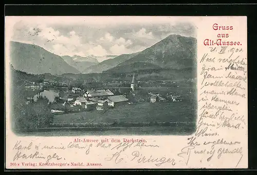 AK Alt-Aussee, Ortsansicht mit dem Dachstein