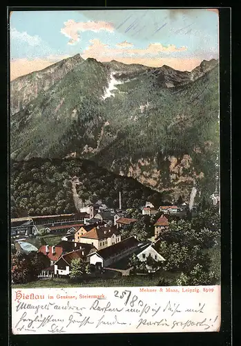 AK Hieflau im Gesäuse, Ortsansicht aus der Vogelschau