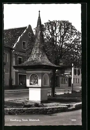 AK Kindberg, Bildstock mit Strassenpartie