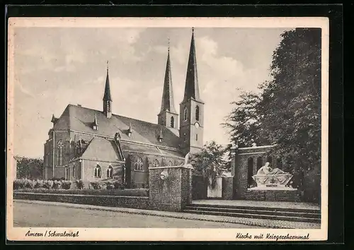 AK Amern / Schwalmtal, Kirche mit Kriegerehrenmal