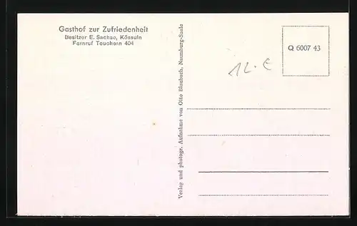 AK Kössuln, Gasthof zur Zufriedenheit, Mühle, Wernsdorf-Dorfpartie