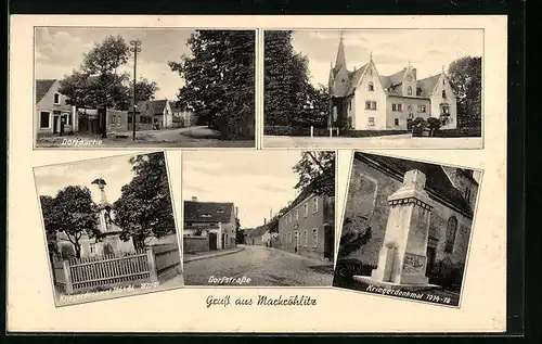 AK Markröhlitz, Dorfstrasse, Dorfpartie, Rittergut, Kriegerdenkmäler
