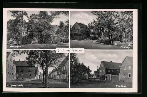 AK Domsen, Rittergut, Dorfstrasse, Tiefweg, Dorflage