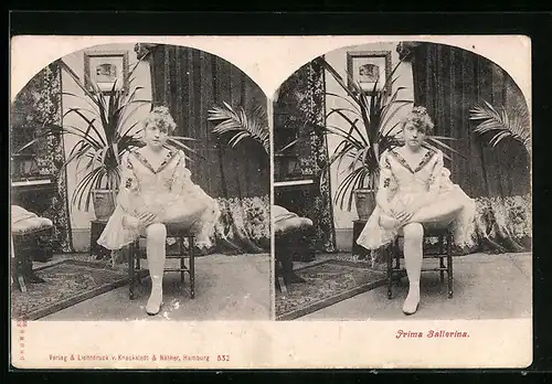 Stereo-AK Prima Ballerina auf einem Stuhl sitzend