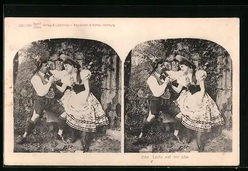 Stereo-AK Liebe auf der Alm