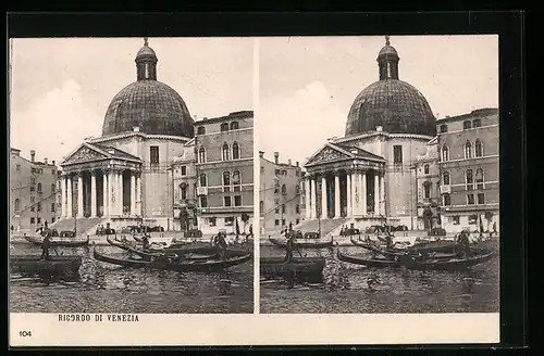 Stereo-AK Venezia, Ansicht mit Gondeln