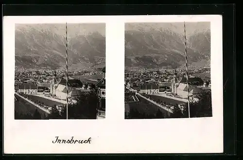 Stereo-AK Innsbruck, Ortsansicht mit Bergpanorama