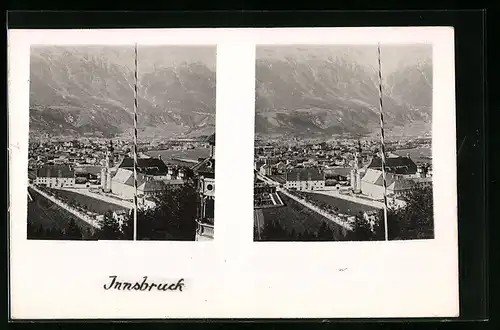 Stereo-AK Innsbruck, Ortsansicht mit Bergpanorama