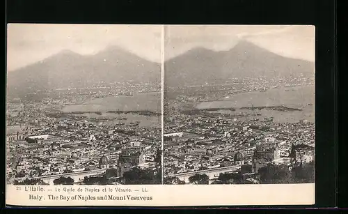 Stereo-AK Naples, The Bay and Mount Vesuveus