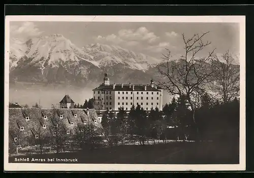 AK Innsbruck, Schloss Amras vor Bergpanorama