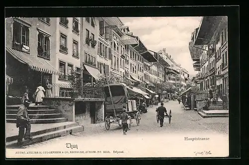 AK Thun, Hauptstrasse mit Passanten