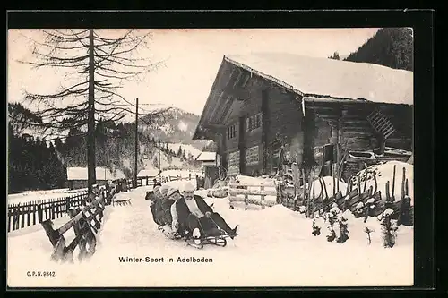 AK Adelboden, Ortspartie mit Rodelvergnügen