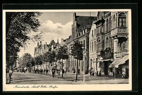 AK Neumünster, Strasse mit Geschäften