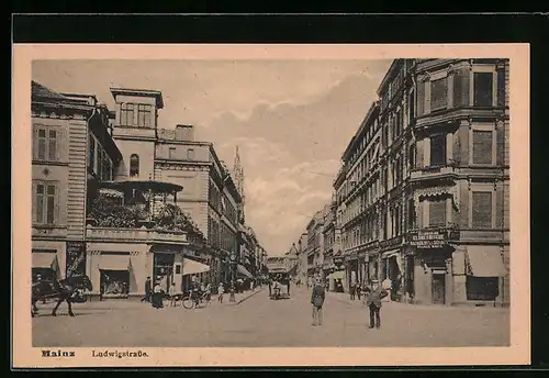 AK Mainz, Ludwigstrasse mit Geschäften