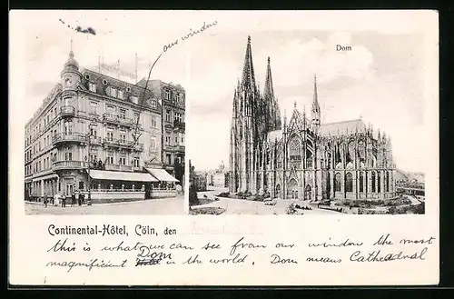 AK Köln, Continental-Hotel, Dom