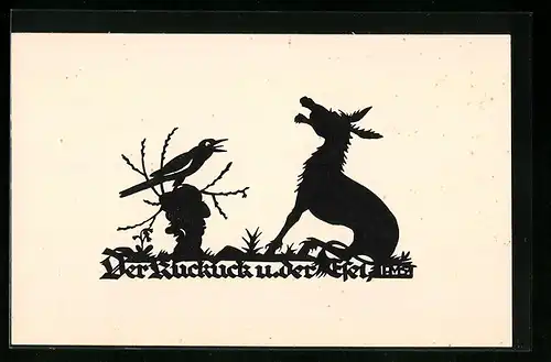 AK Scherenschnitt, Der Kuckuck und der Esel