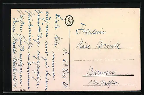 AK Scherenschnitt, Junge zieht Mädchen mit Schirm an der Schürze