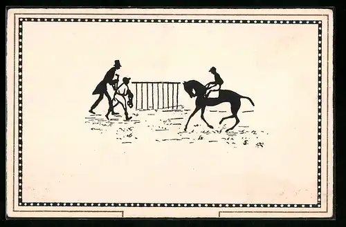 AK Scherenschnitt, Jockey auf seinem Pferd