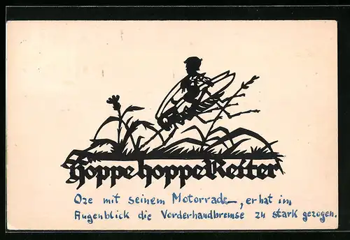 AK Scherenschnitt, Kindlein auf einer Grille, Hoppe hoppe Reiter