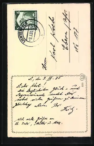 AK Scherenschnitt, Mädchen mit Herz und Blumen, Geburtstagsgruss