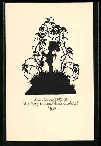 AK Scherenschnitt, Englein mit einemStern, Geburtstagsgruss