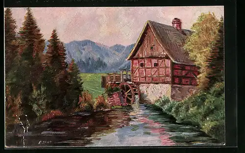 Künstler-AK Degi Nr. 1446: E. Jahn, Mühle im Frankenwald