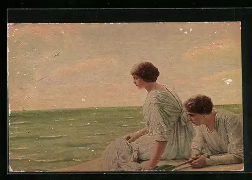 Künstler-AK Degi Nr. 531: Die Möven, Junge Damen am Meer